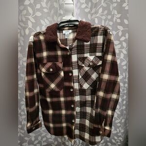 Plaid Button-Up Shirt with Sherpa Collar